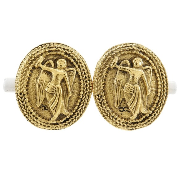 CHANEL Authentic Gold Logo Earrings